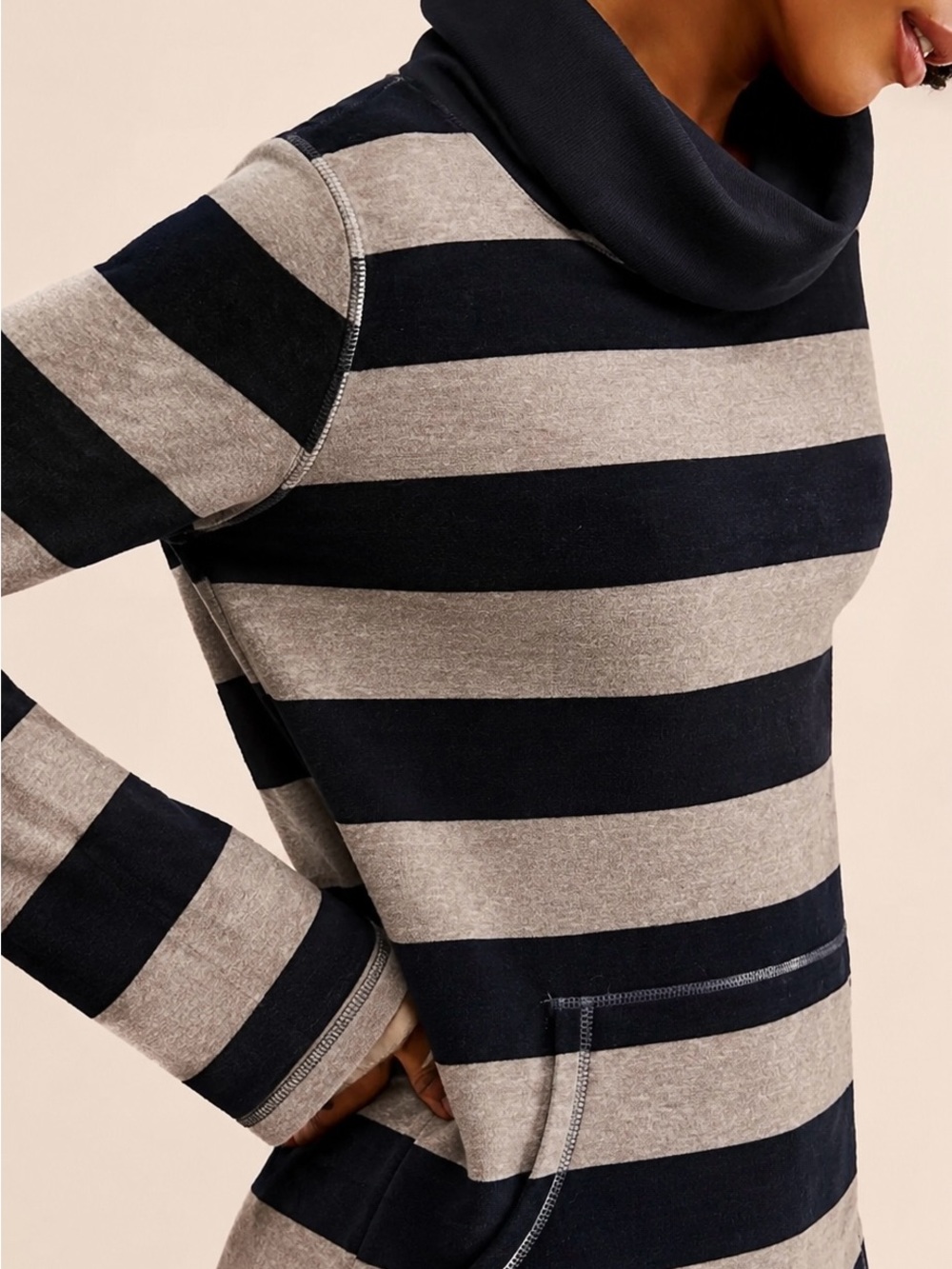Calvin Klein Performance Black Tan Striped Long Sleeve Cowl Neck Shirt S